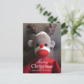 靴下の猿の顔のクローズアップ〔雄ジカの〕枝角、赤 シーズンポストカード (スタンド正面)