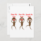 靴下の猿 – 聞話け、悪を見ない ポストカード (正面/裏面)