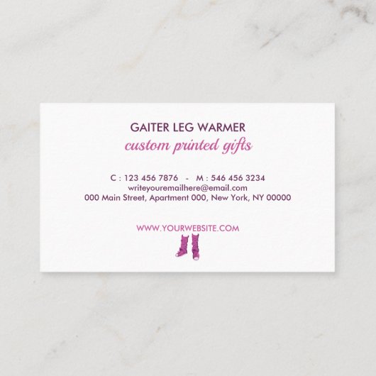 靴下の高いライターの脚ウォーマー 名刺 (裏面)