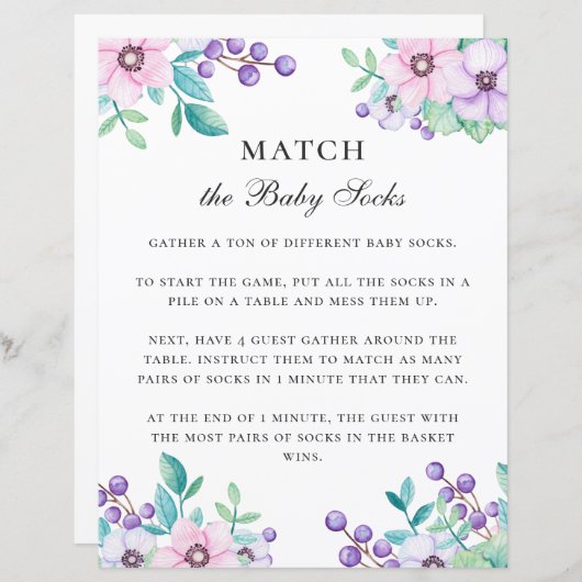 靴下をベビーに合わせる。赤ちゃんシャワーゲーム。フローラ (正面/裏面)