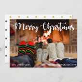 靴下を持つ家族メリークリスマスフォトカード シーズンカード (正面/裏面)