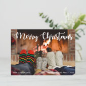 靴下を持つ家族メリークリスマスフォトカード シーズンカード (スタンド正面)