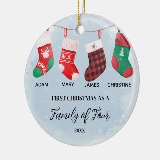 靴下オーナメントクリスマスを家族の4人として セラミックオーナメント (左)