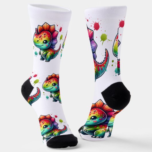 靴下デザイン – 可愛い恐竜 ソックス (傾斜あり)