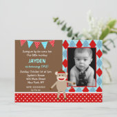 靴下モンキーの写真バースデーパーティ招待状 招待状 (スタンド正面)