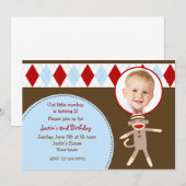 靴下モンキーの写真バースデーパーティ招待状 招待状 (正面/裏面)