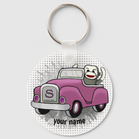 靴下モンキーの運転車 キーホルダー (正面)