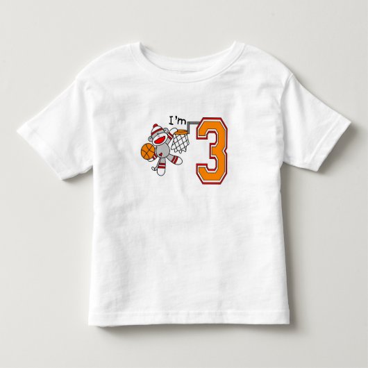 靴下モンキーバスケ3歳の誕生日 トドラーTシャツ (正面)