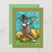 靴下モンキー感謝及びパンプキンパイ シーズンポストカード (正面/裏面)