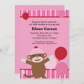 靴下モンキー招待状-ピンク 招待状 (正面/裏面)