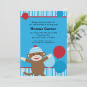 靴下モンキー招待状-青 招待状 (スタンド正面)