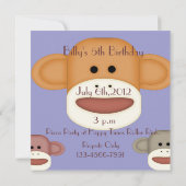 靴下モンキー誕生日招待状 招待状 (裏面)