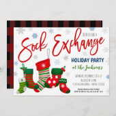 靴下交換クリスマスパーティの招待状 招待状 (正面/裏面)