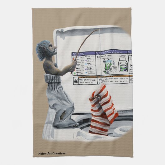 靴下刑事魚釣り泥棒ファンタジーキッチンタオル キッチンタオル (縦)