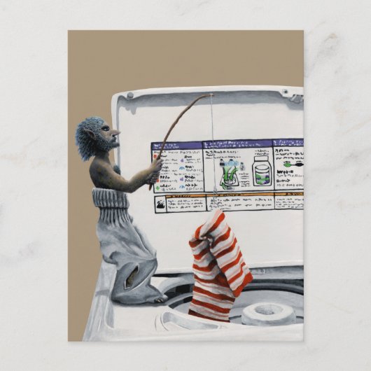 靴下刑事魚釣り泥棒ファンタジー絵葉書 ポストカード (正面)