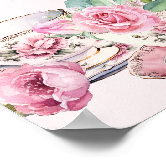 靴下狩りベビーシャワーゲームヴィンテージティーカップピンク ポスター (角)