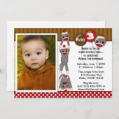 靴下間抜けモンキー誕生日招待状SMR（写真） 招待状 (正面/裏面)