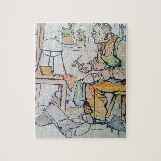 靴屋の靴修理ビジネスアンティークの水彩画 ジグソーパズル (縦)