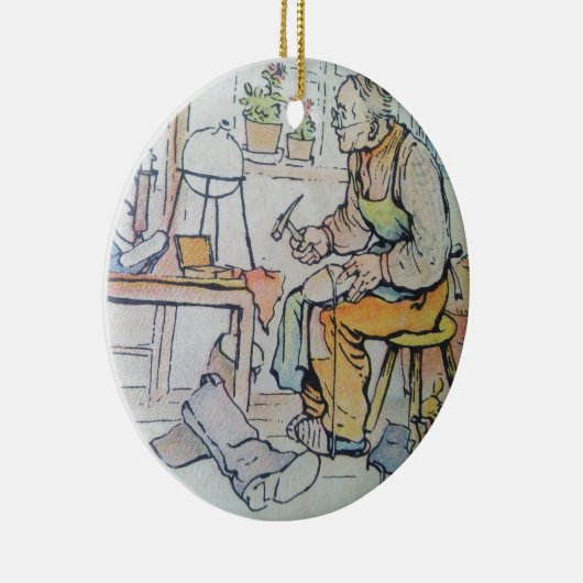 靴屋の靴修理ビジネスアンティークの水彩画 セラミックオーナメント (右)