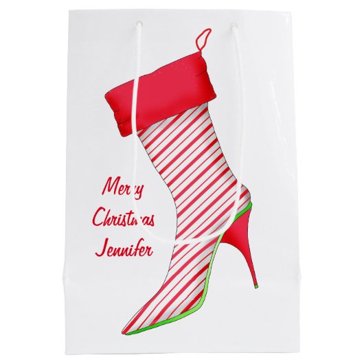 靴愛人名クリスマスパーソナライズされたストッキング ミディアムペーパーバッグ (裏面)