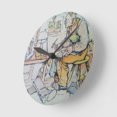 靴磨き靴修理事業アンティーク水彩画 ラウンド壁時計 (傾斜)
