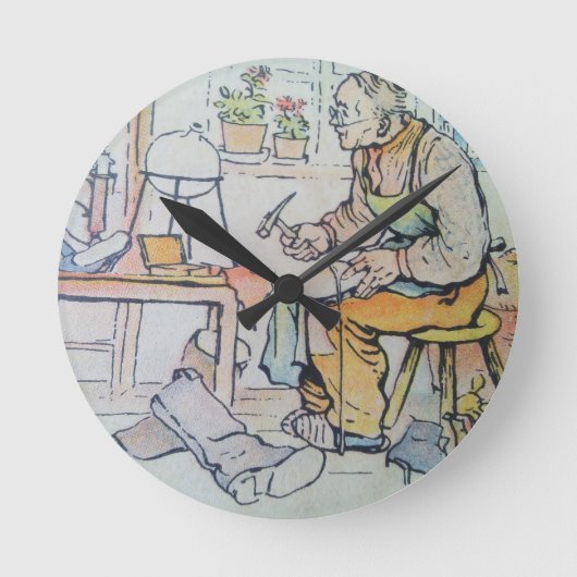 靴磨き靴修理事業アンティーク水彩画 ラウンド壁時計 (正面)