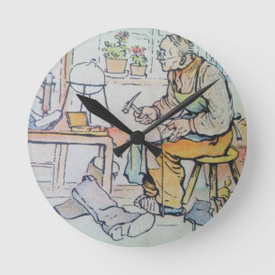 靴磨き靴修理事業アンティーク水彩画 ラウンド壁時計