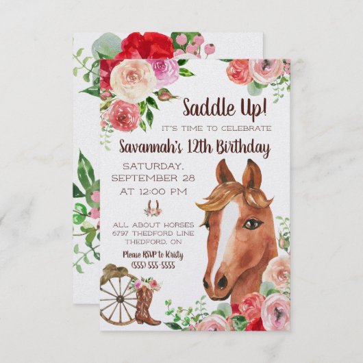 鞍を上げろ！もう時間だ祝!ホース誕生日 招待状 (正面/裏面)