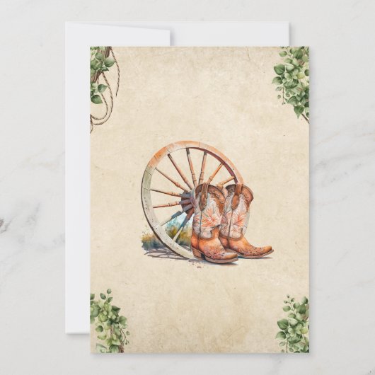 鞍を上げろ！ウェスタンホームダウンバースデーパーティーカウボーイ 招待状 (裏面)