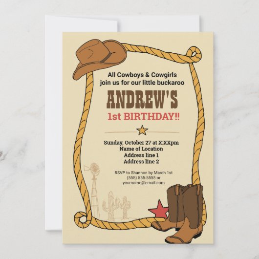 鞍を上げろ！ウェスタンロデオカウボーイバースデーパーティー 招待状 (正面)