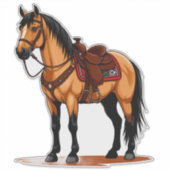 鞍を付けた茶色の馬 シール (正面)