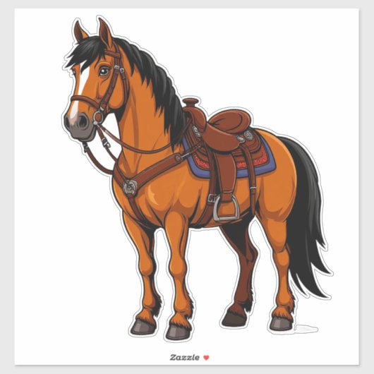 鞍を付けた茶色の馬 シール (シート)