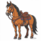 鞍を付けた茶色の馬 シール (正面)