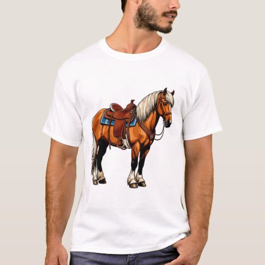 鞍を付けた茶色の馬 Tシャツ (正面)