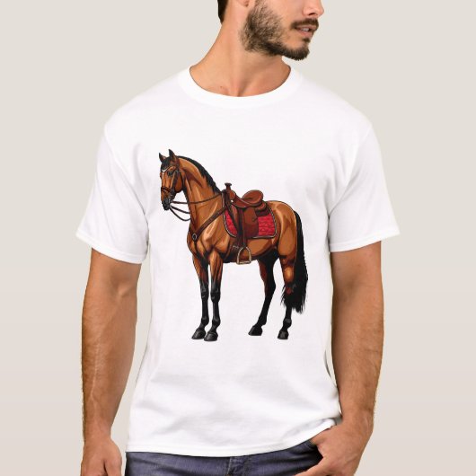 鞍を付けた茶色の馬 Tシャツ (正面)