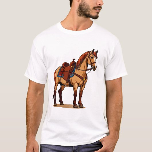 鞍を付けた茶色の馬 Tシャツ (正面)