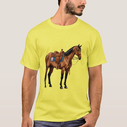 鞍を付けた茶色の馬 Tシャツ (正面)