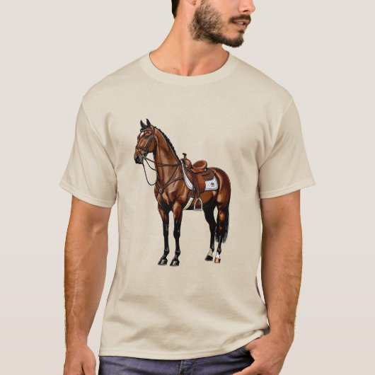 鞍を付けた茶色の馬 Tシャツ (正面)