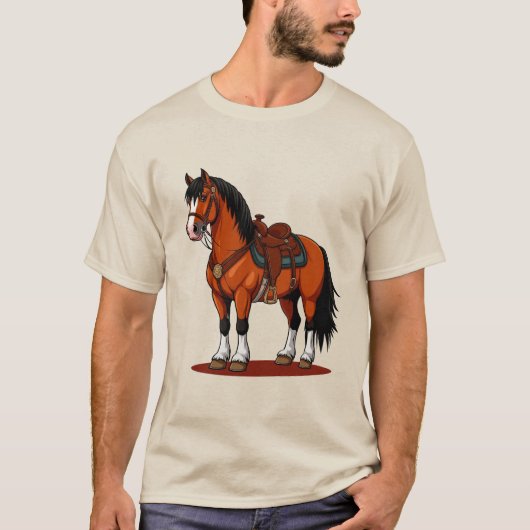 鞍を付けた茶色の馬 Tシャツ (正面)