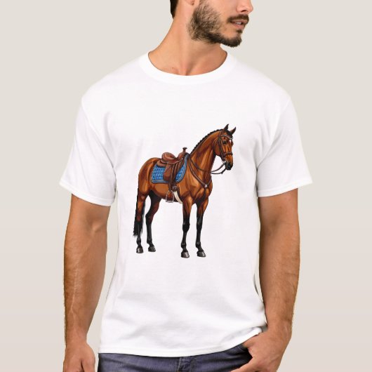 鞍を付けた茶色の馬 Tシャツ (正面)