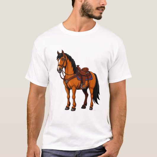 鞍を付けた茶色の馬 Tシャツ (正面)