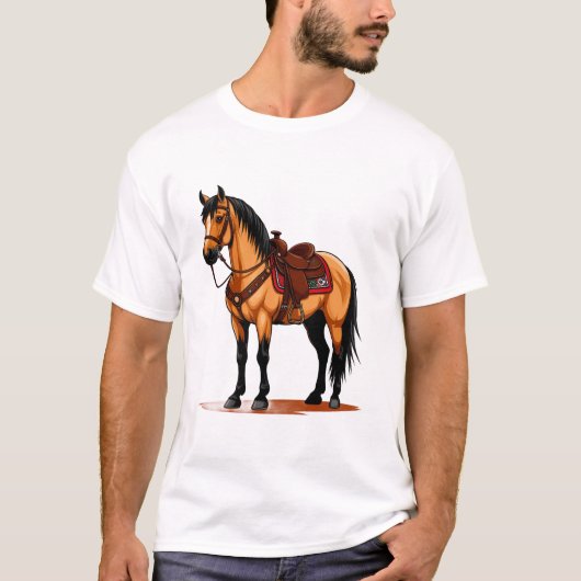 鞍を付けた茶色の馬 Tシャツ (正面)