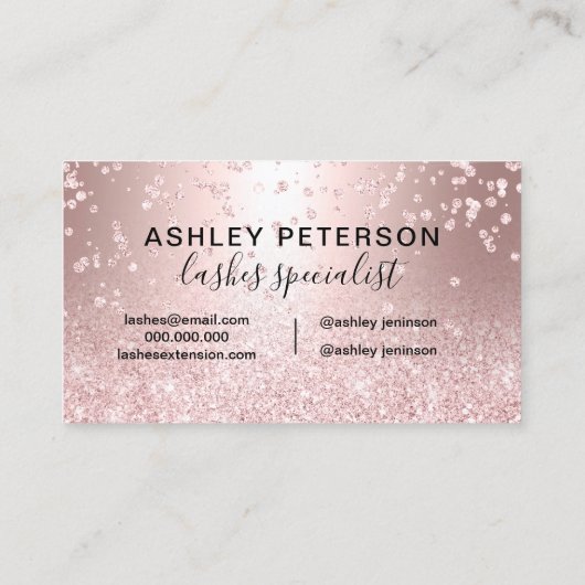 鞭のばら色の金ゴールドのグリッターの金属輝きの紙吹雪 名刺 (裏面)