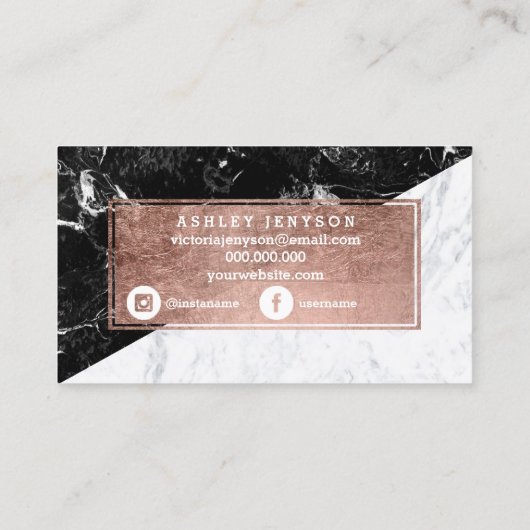 鞭のばら色の金ゴールドのタイポグラフィの白黒の大理石 名刺 (裏面)