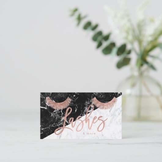 鞭のばら色の金ゴールドのタイポグラフィの白黒の大理石 名刺 (スタンド正面)