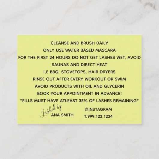 鞭のアフターケアカード色 名刺 (裏面)