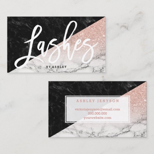 鞭のタイポグラフィのばら色の金ゴールドのグリッターのブロックの大理石 名刺 (正面/裏面)