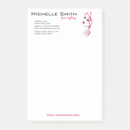 鞭のマニキュアの毛のピンクの女の子の美しいのブランディング ポストイット (正面)