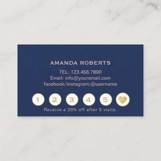 鞭のメーキャップアーティストのばら色の金ゴールド海軍ロイヤリティ ロイヤリティカード (裏面)