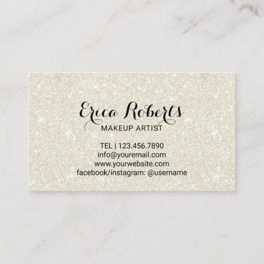 鞭のメーキャップアーティストのアイボリーのグリッターのモダンのサロン 名刺 (裏面)